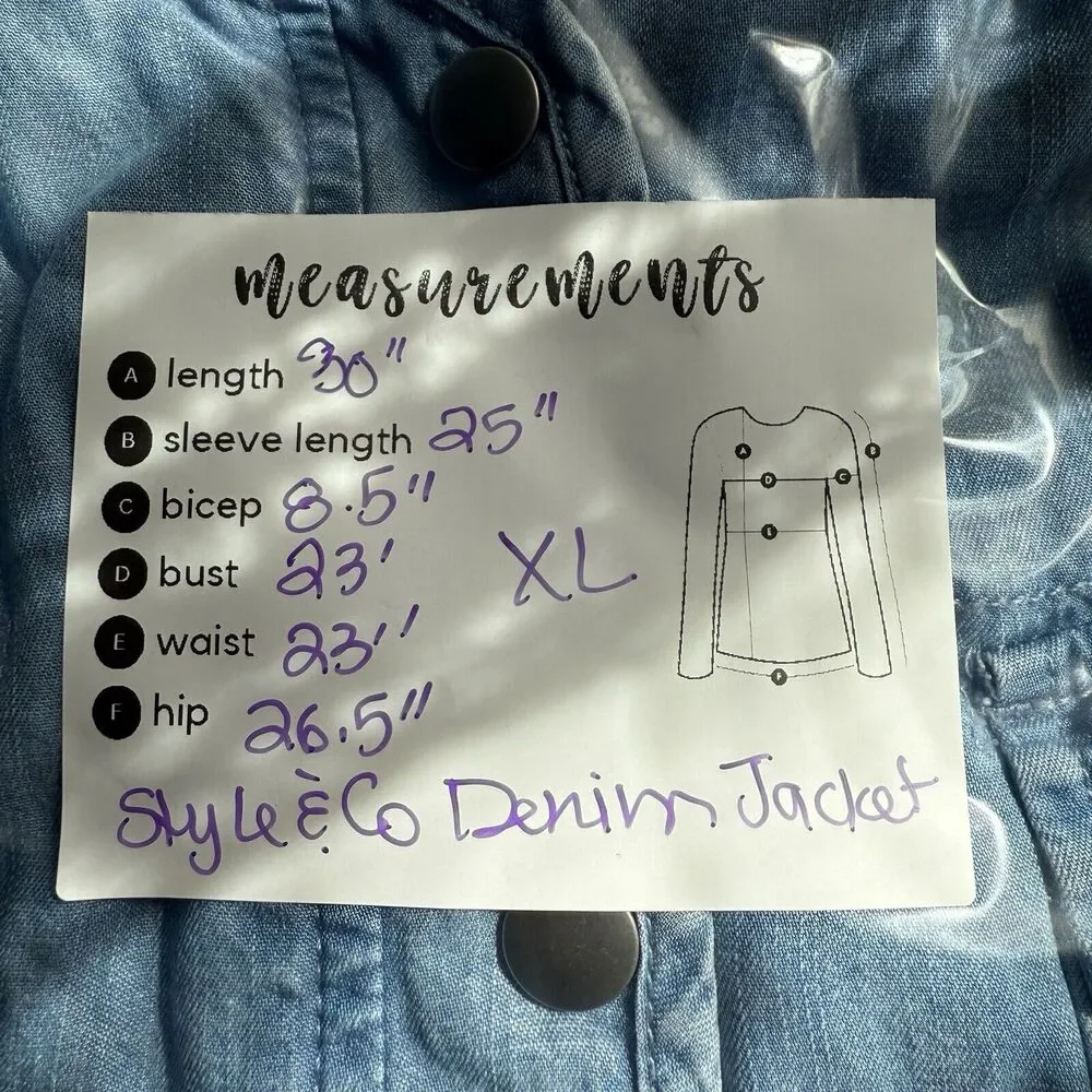 Style & Co Utility Jacket Roll Tab Sleeves Women’s Size XL Blue Chambray - Picture 9 of 9